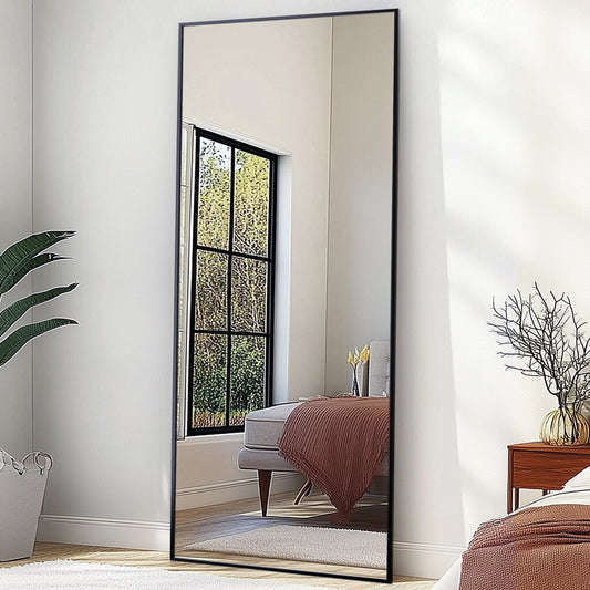 58"X 18" Rectangle Full Length Mirror Standing Floor Mirror Stand up Mirror, Black Frame