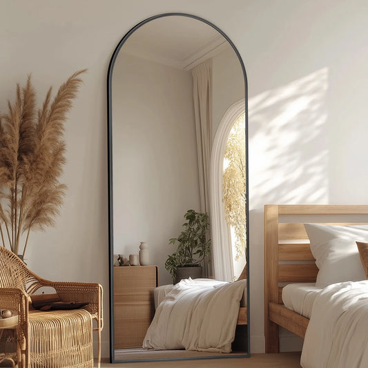 58.2"X 18" Arched Full Length Mirror Standing Floor Mirror Stand up Mirror, Black Frame