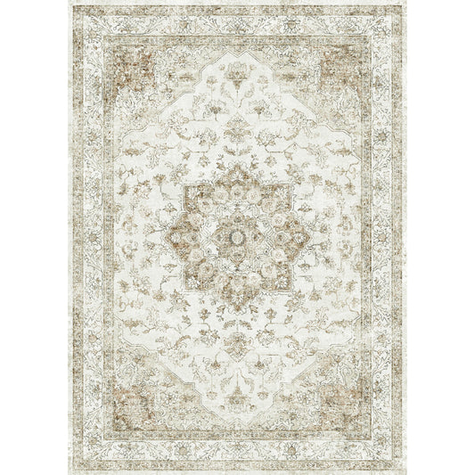 8x10 Vintage Persian Area Rug - Machine Washable, Non-Slip Design for Living Room, Bedroom, Dining Room, and Office - Beige Farmhouse Style