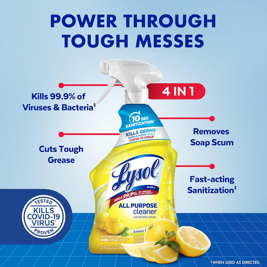 Powerful All-Purpose Cleaner Spray - Disinfecting Multi-Purpose Solution with Fresh Lemon Breeze Scent - 32 Fl Oz