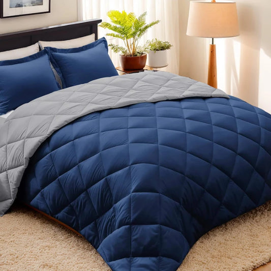 3-Pieces King Size Comforter Set Navy Quilted down Alternative Bedding Set,Super Soft Microfiber Comforter with 2 Pillowcases