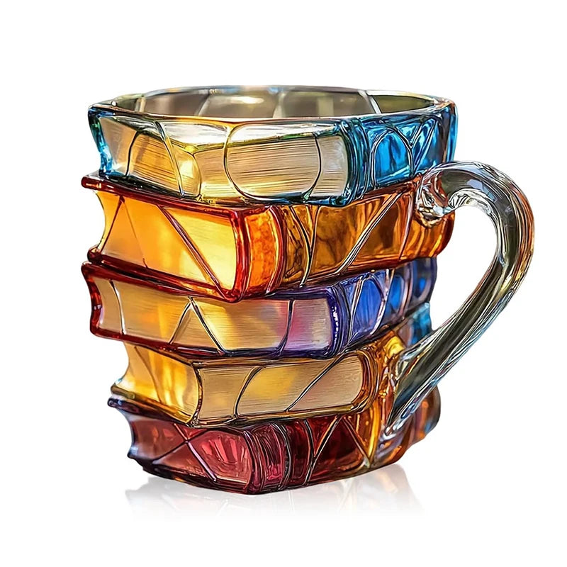 Painted Book Mug 11Oz Novelty 3D Painted Books Coffee Mug Unique Colorful Resin Books Stack Coffee Cup Collection Gifts
