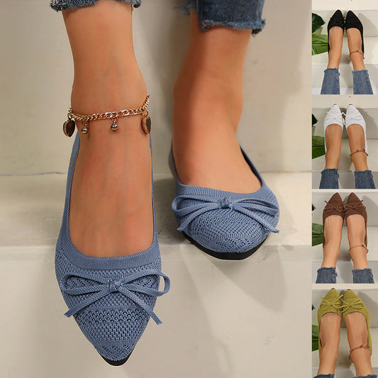 Bow Knitted Loafers Ins Fashion Pointed-Toed Flats Shoes for Women