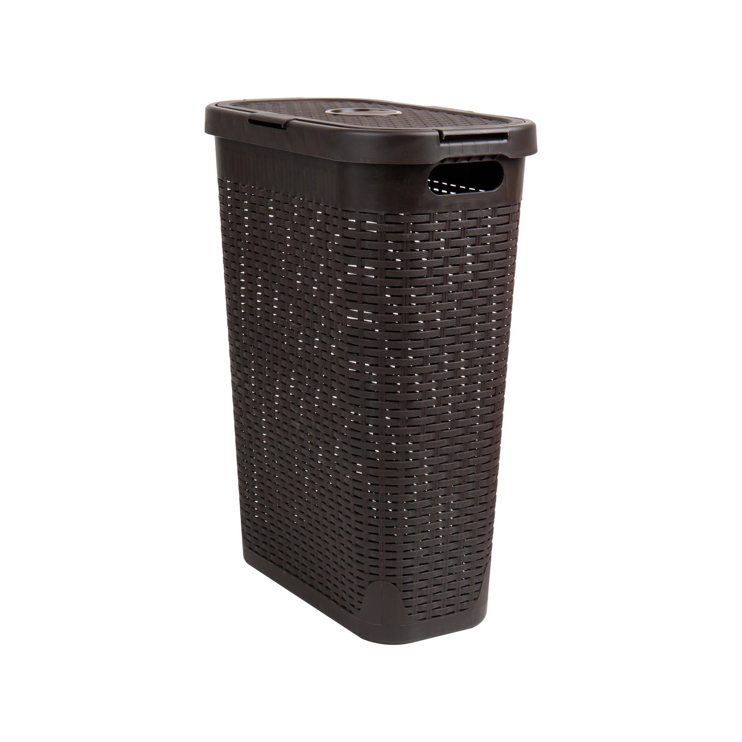 40L Slim Laundry Hamper with Lid, Plastic Construction, 18" L x 10.4" W x 23.5" H, Brown