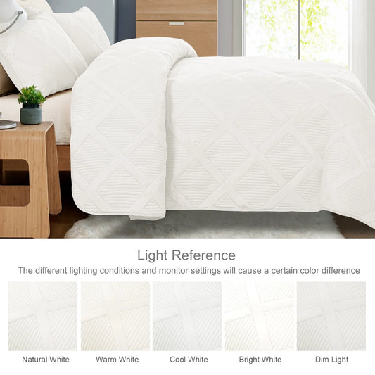 Exclusivo Ultrasonic King Quilt Set, 3-Piece Lightweight Modern Striped Bedspread in White