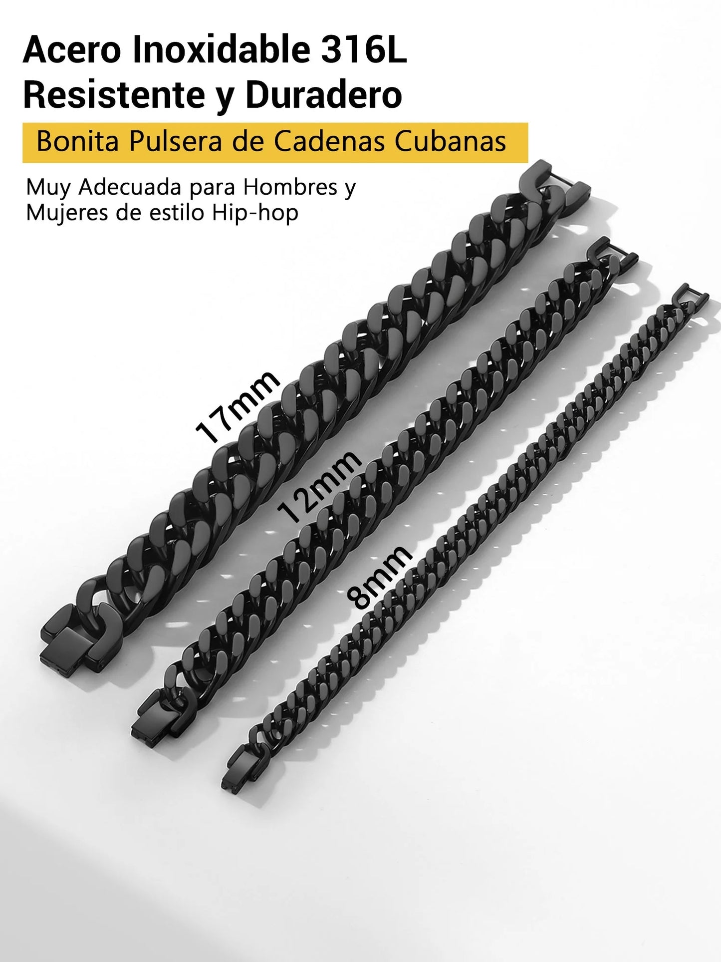 12mm Black Stainless Steel Cuban Link Bracelet for Men - Chunky Franco Chain Hand Jewelry for Father's Day, Birthdays, and Graduations - 7.5 Inch