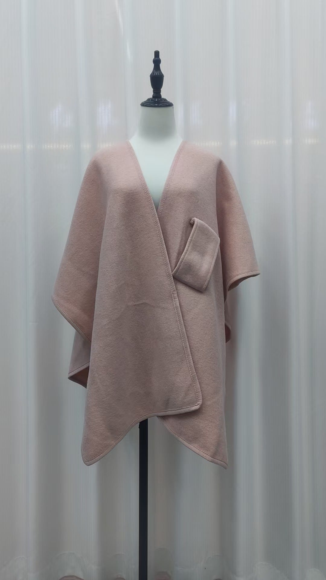 Fur Collar Fur Ball Knitted Cardigan Cape and Shawl