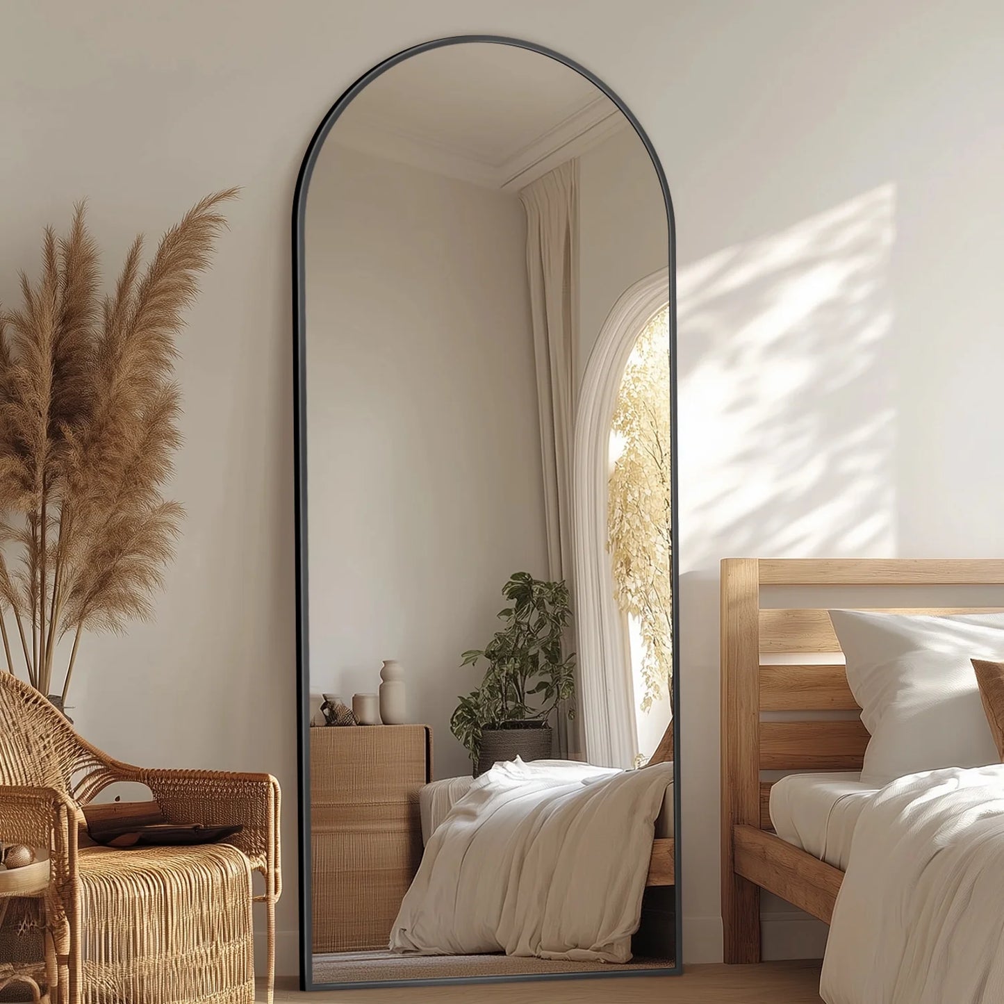 58.2"X 18" Arched Full Length Mirror Standing Floor Mirror Stand up Mirror, Black Frame