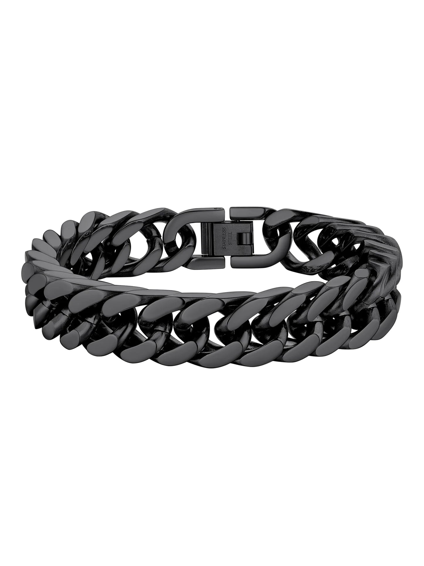 12mm Black Stainless Steel Cuban Link Bracelet for Men - Chunky Franco Chain Hand Jewelry for Father's Day, Birthdays, and Graduations - 7.5 Inch