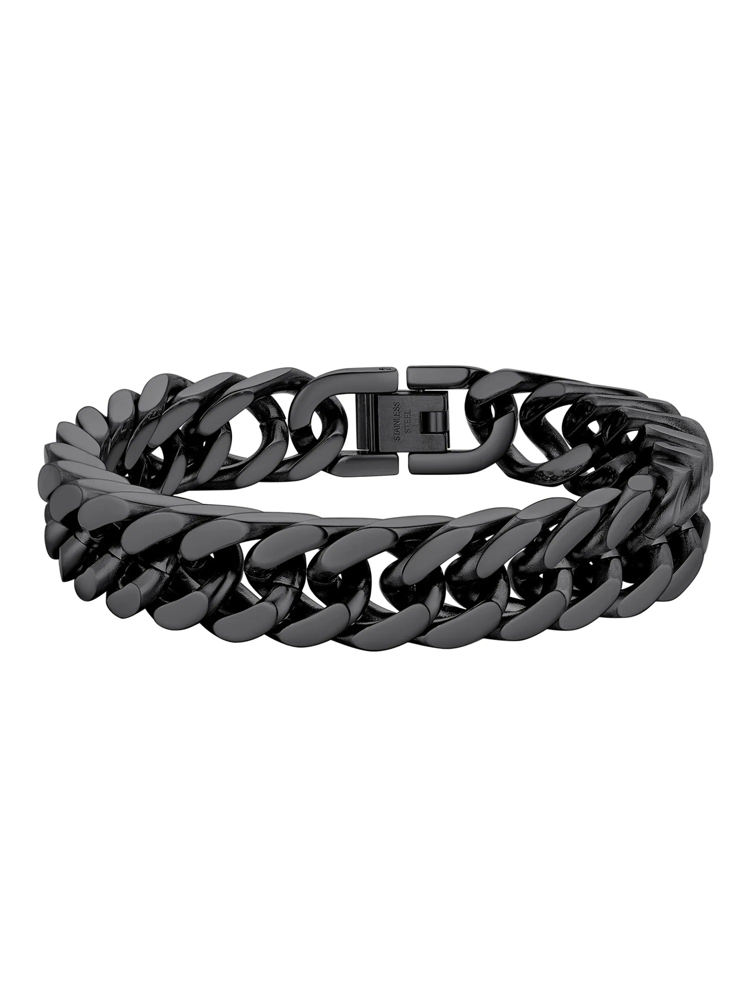 12mm Black Stainless Steel Cuban Link Bracelet for Men - Chunky Franco Chain Hand Jewelry for Father's Day, Birthdays, and Graduations - 7.5 Inch