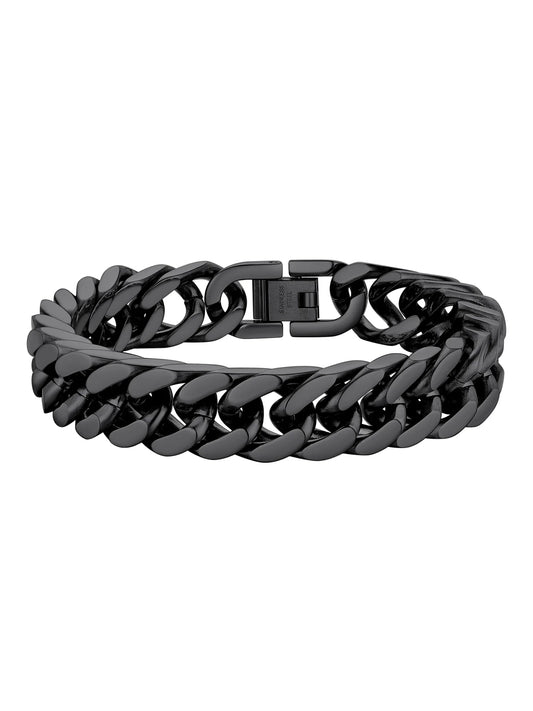 12mm Black Stainless Steel Cuban Link Bracelet for Men - Chunky Franco Chain Hand Jewelry for Father's Day, Birthdays, and Graduations - 7.5 Inch