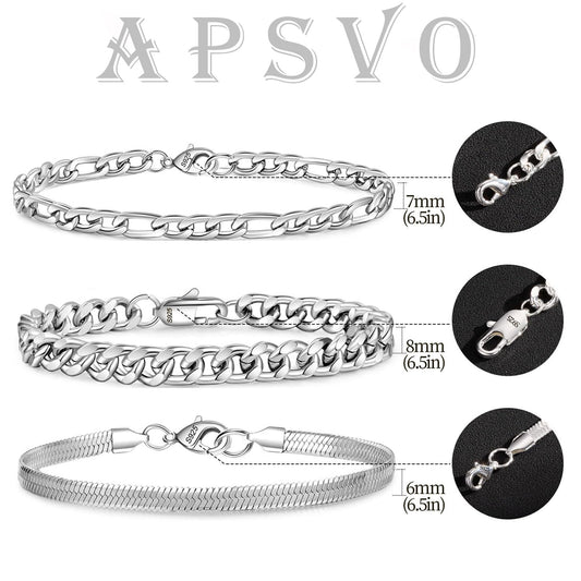 Set of 3 Sterling Silver Bracelets for Men