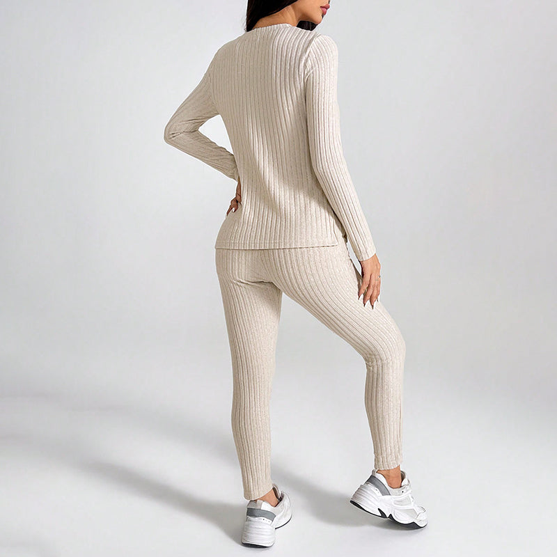 2 Piece Lounge Sets for Women Casual Pajamas Fall Fashion Outfits Long Sleeve Ribbed Knit Sweatsuits
