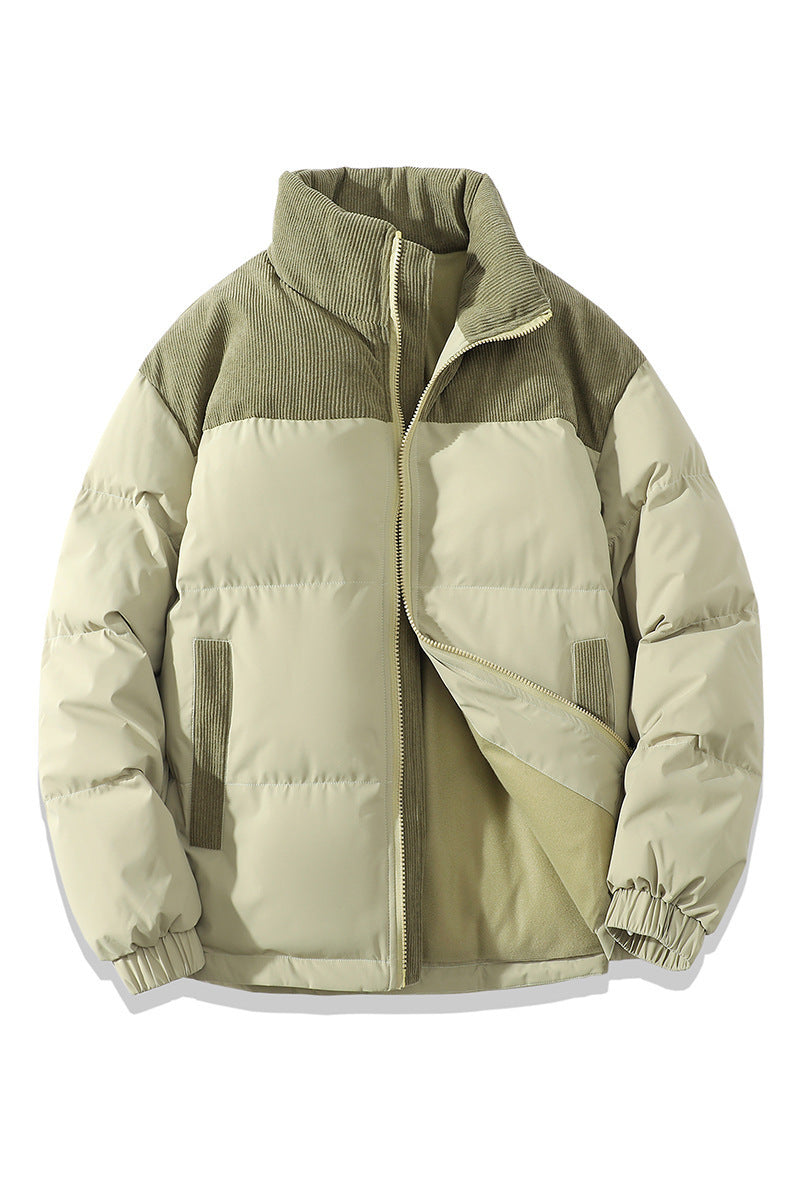 Winter Stand Collar Contrast-Colored Coat Cotton Padded Jacket