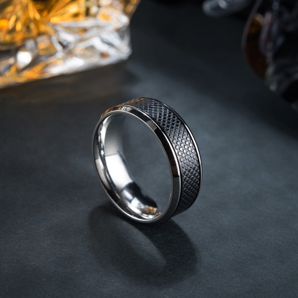 European and American Mens Black Titanium Steel Ring