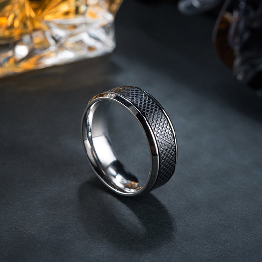 European and American Mens Black Titanium Steel Ring