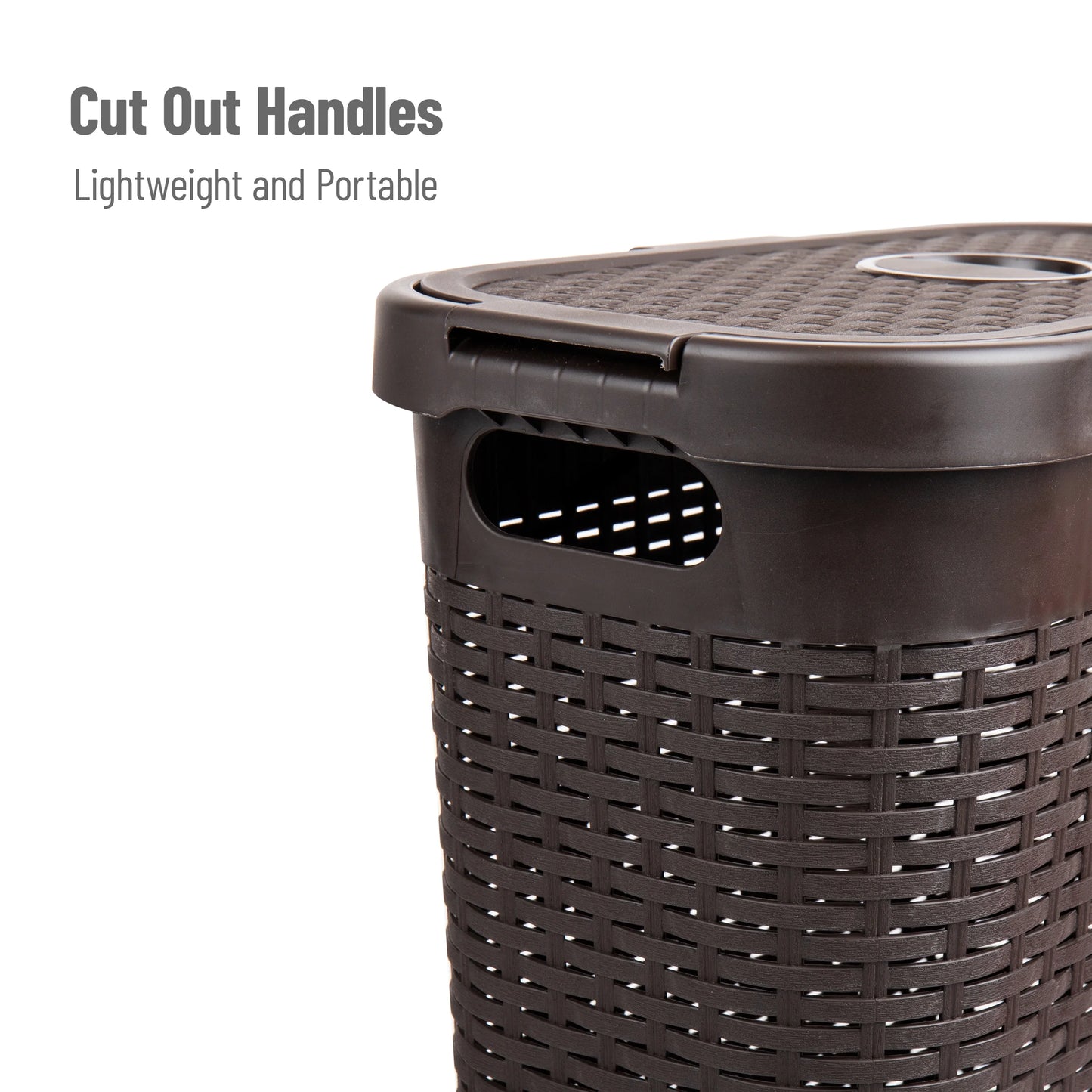 40L Slim Laundry Hamper with Lid, Plastic Construction, 18" L x 10.4" W x 23.5" H, Brown