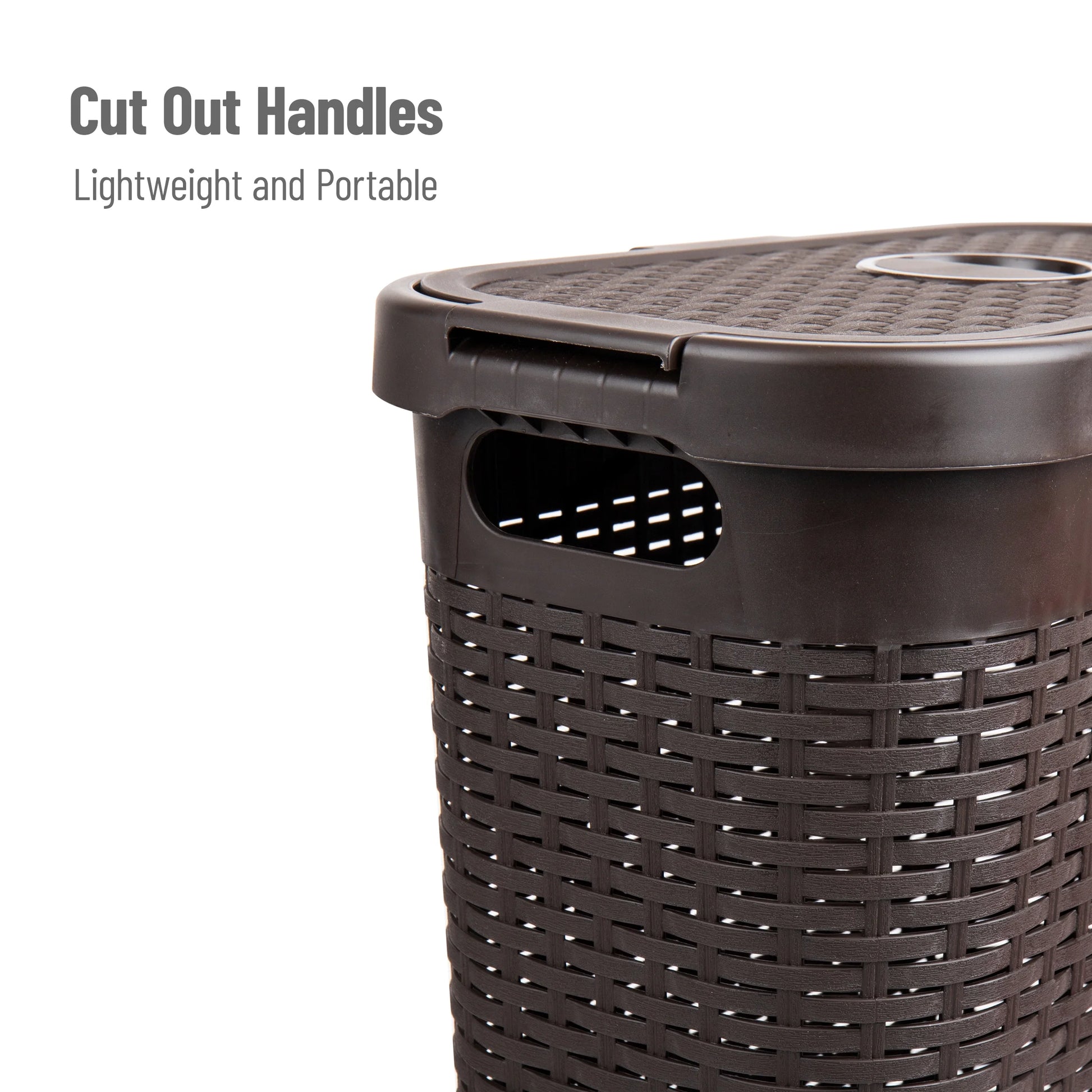 40L Slim Laundry Hamper with Lid, Plastic Construction, 18" L x 10.4" W x 23.5" H, Brown