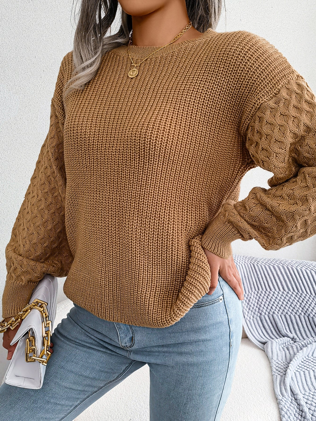 Casual Lantern Sleeve Knitted Sweater