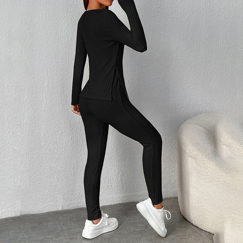 2 Piece Lounge Sets for Women Casual Pajamas Fall Fashion Outfits Long Sleeve Ribbed Knit Sweatsuits