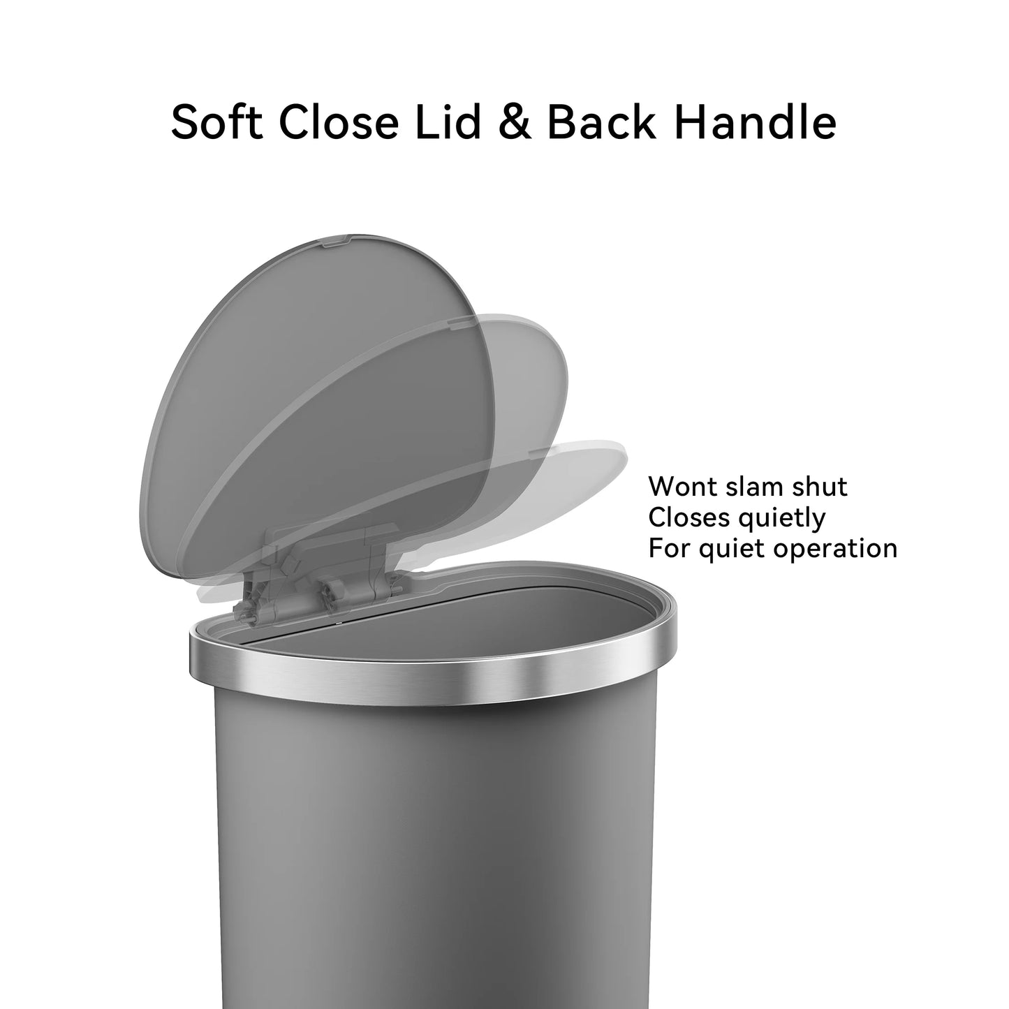 14.5-Gallon Plastic Semi-Round Kitchen Trash Can with Soft-Close Lid, Gray