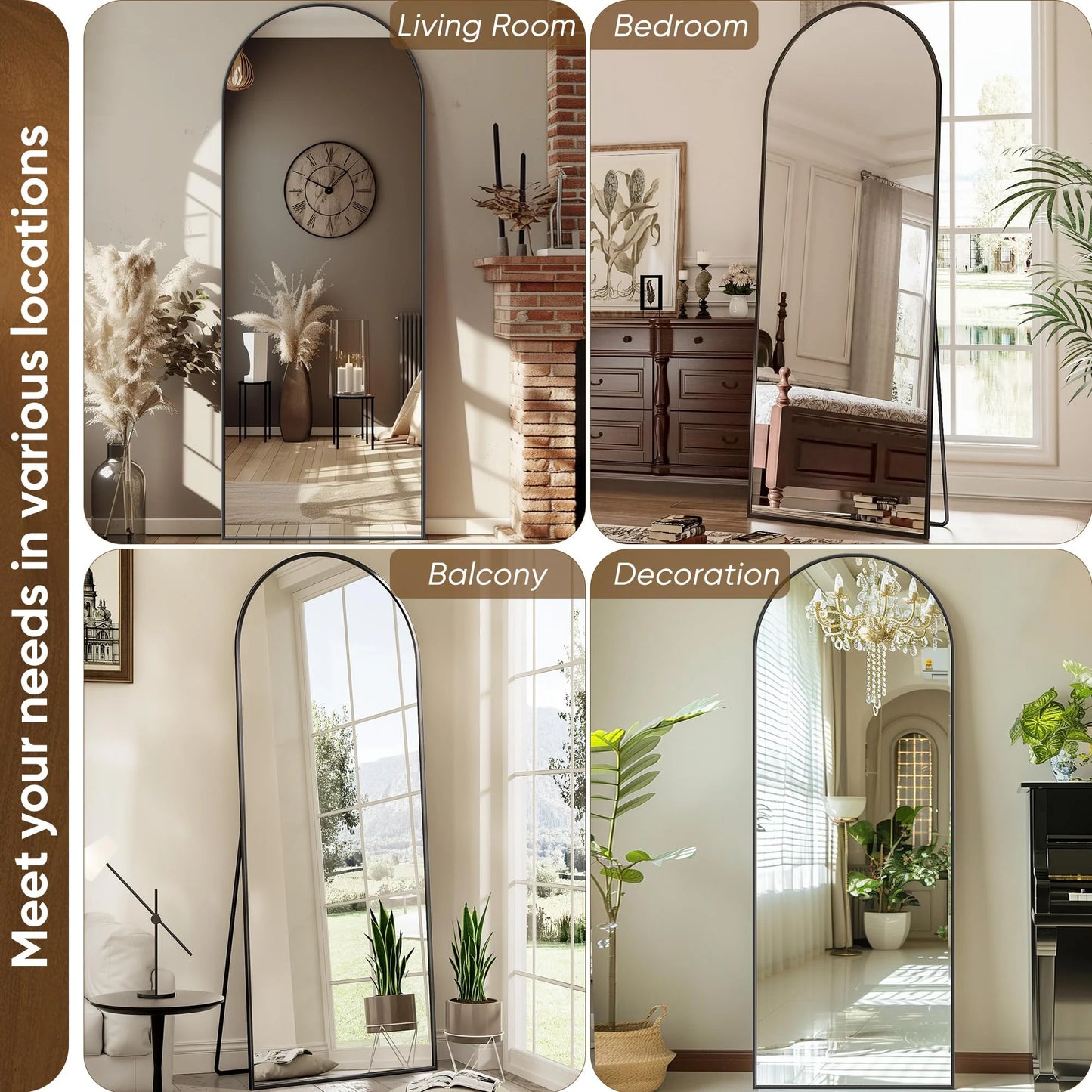 58.2"X 18" Arched Full Length Mirror Standing Floor Mirror Stand up Mirror, Black Frame