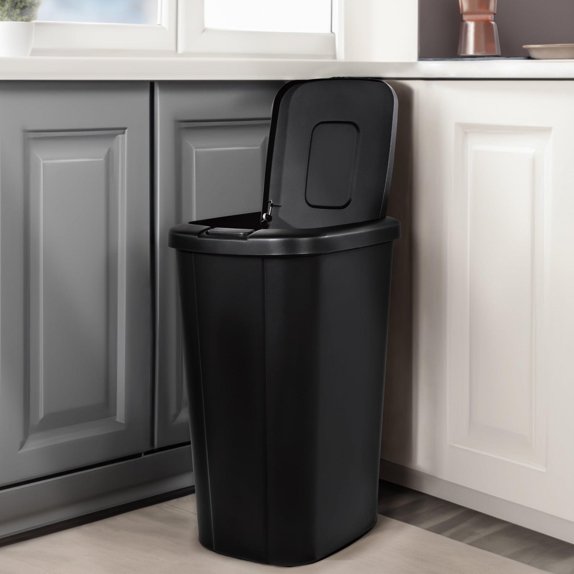 13.3-Gallon Touch Top Kitchen Trash Can, Black, Set of 2