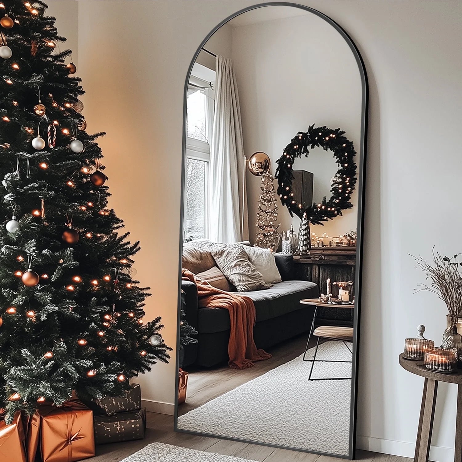 58.2"X 18" Arched Full Length Mirror Standing Floor Mirror Stand up Mirror, Black Frame