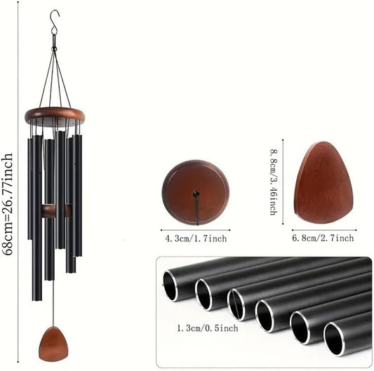 Wind Chimes for Outside, 26.77" Wind Chimes with 6 Tuned Tubes, Classic Black Winds Chime Suitable for Outdoor, Garden, Patio Decoration, Housewarming Gifts New Home