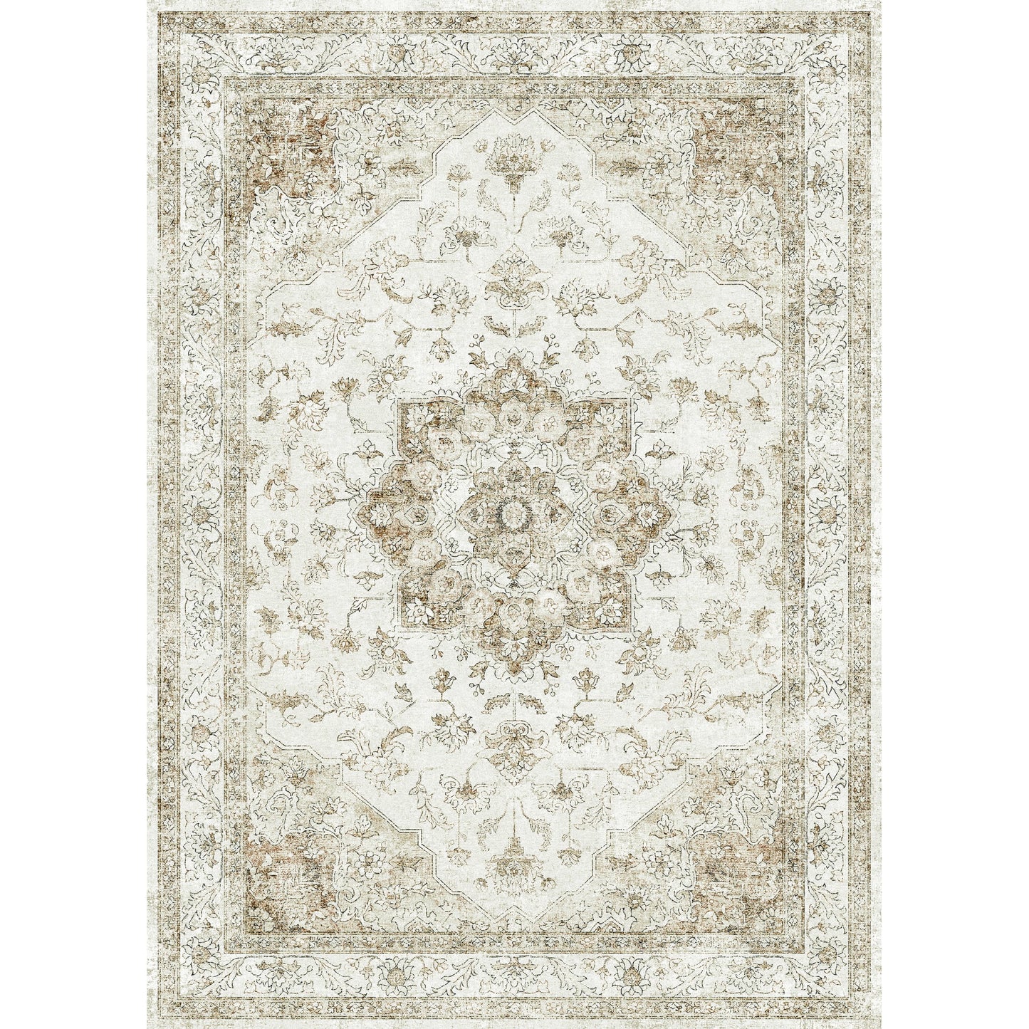 8x10 Vintage Persian Area Rug - Machine Washable, Non-Slip Design for Living Room, Bedroom, Dining Room, and Office - Beige Farmhouse Style