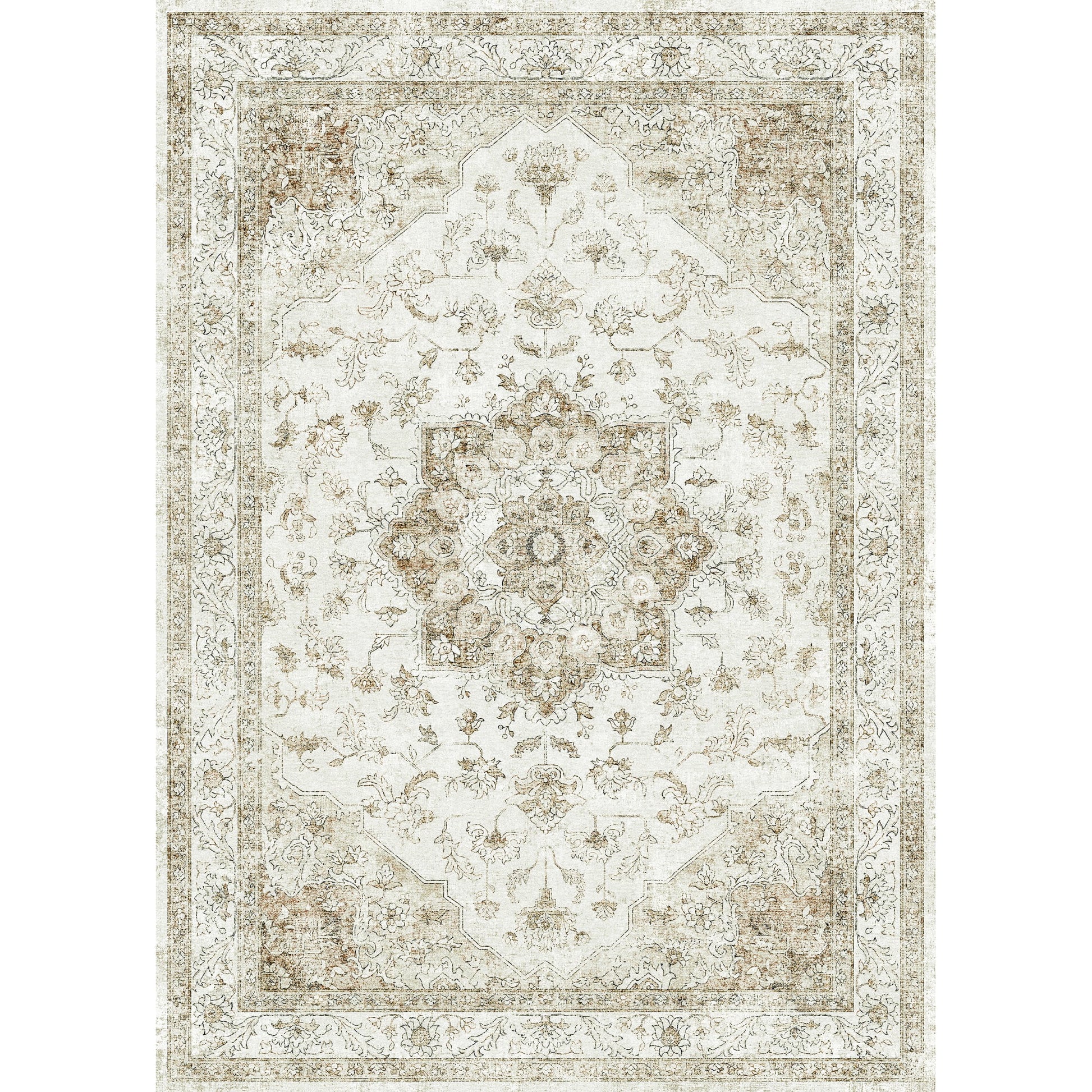 8x10 Vintage Persian Area Rug - Machine Washable, Non-Slip Design for Living Room, Bedroom, Dining Room, and Office - Beige Farmhouse Style