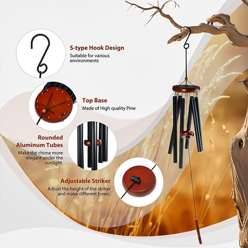 Wind Chimes for Outside, 26.77" Wind Chimes with 6 Tuned Tubes, Classic Black Winds Chime Suitable for Outdoor, Garden, Patio Decoration, Housewarming Gifts New Home