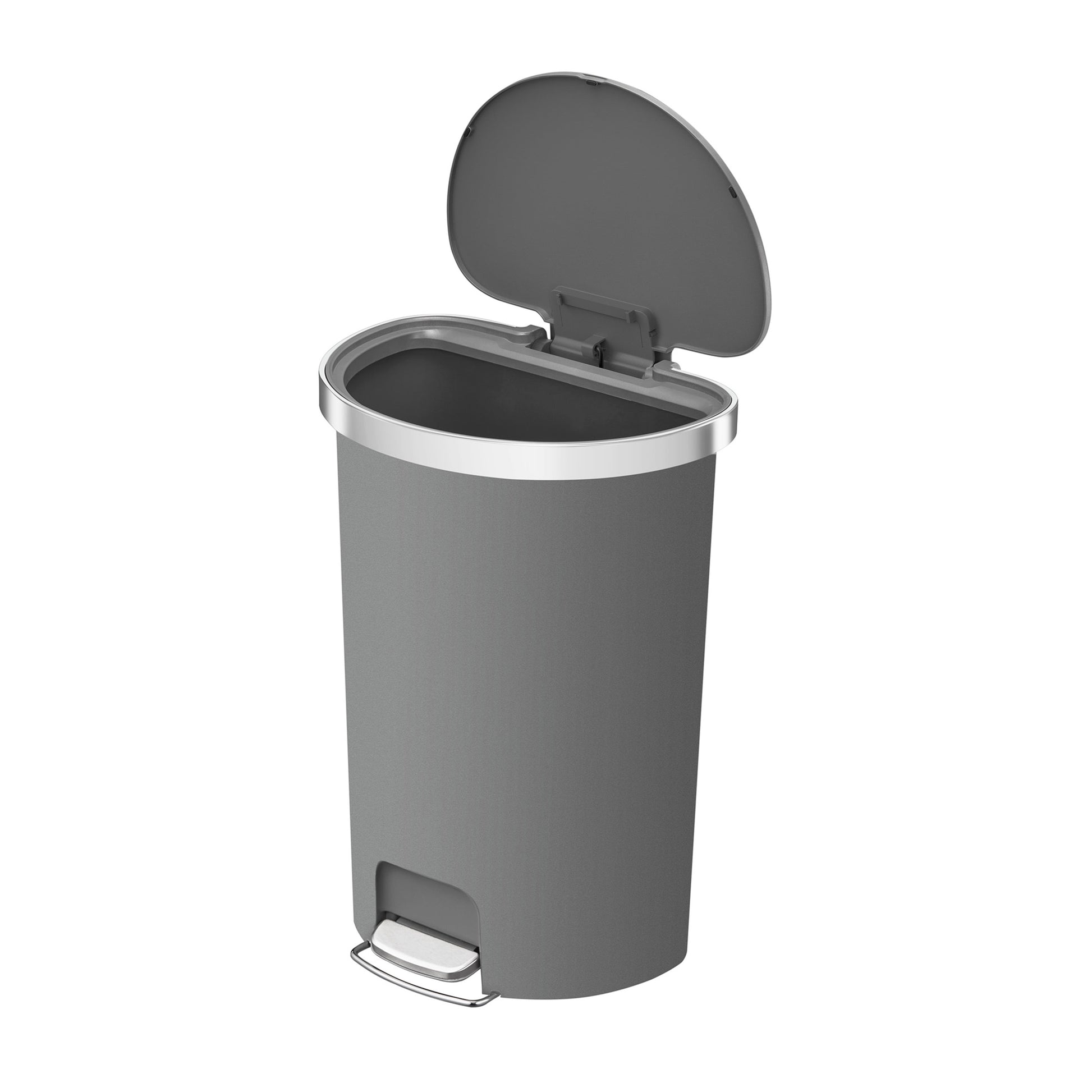 14.5-Gallon Plastic Semi-Round Kitchen Trash Can with Soft-Close Lid, Gray