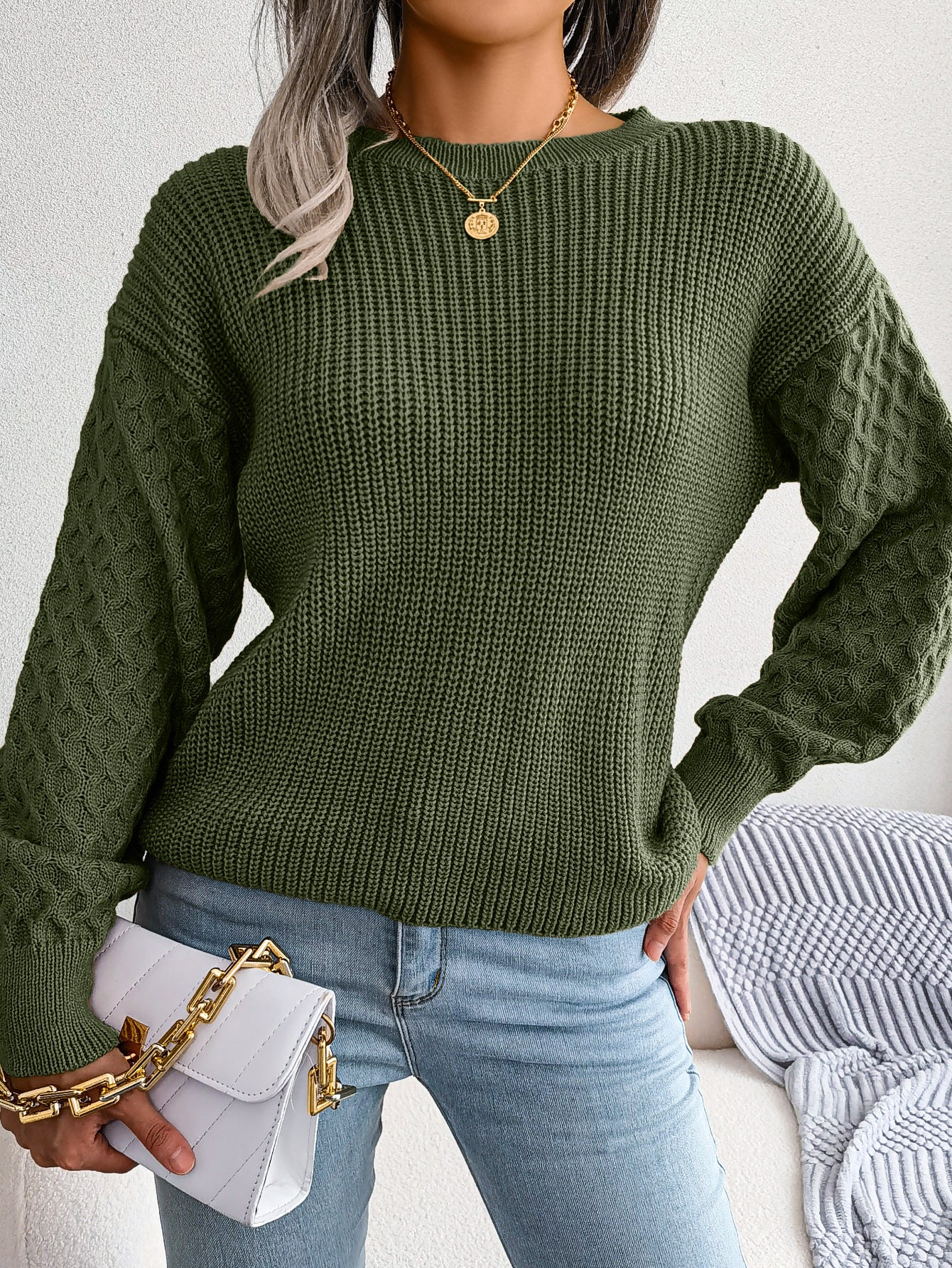 Casual Lantern Sleeve Knitted Sweater
