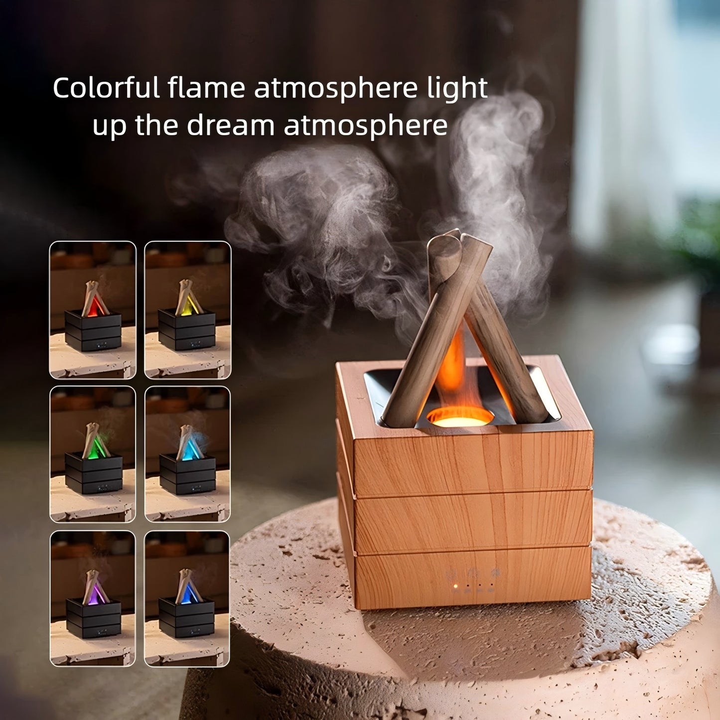 Flame Effect Aromatherapy Humidifier Aroma  Diffuser with Large Mist Essential Oil Compatible 7-Color LED Light