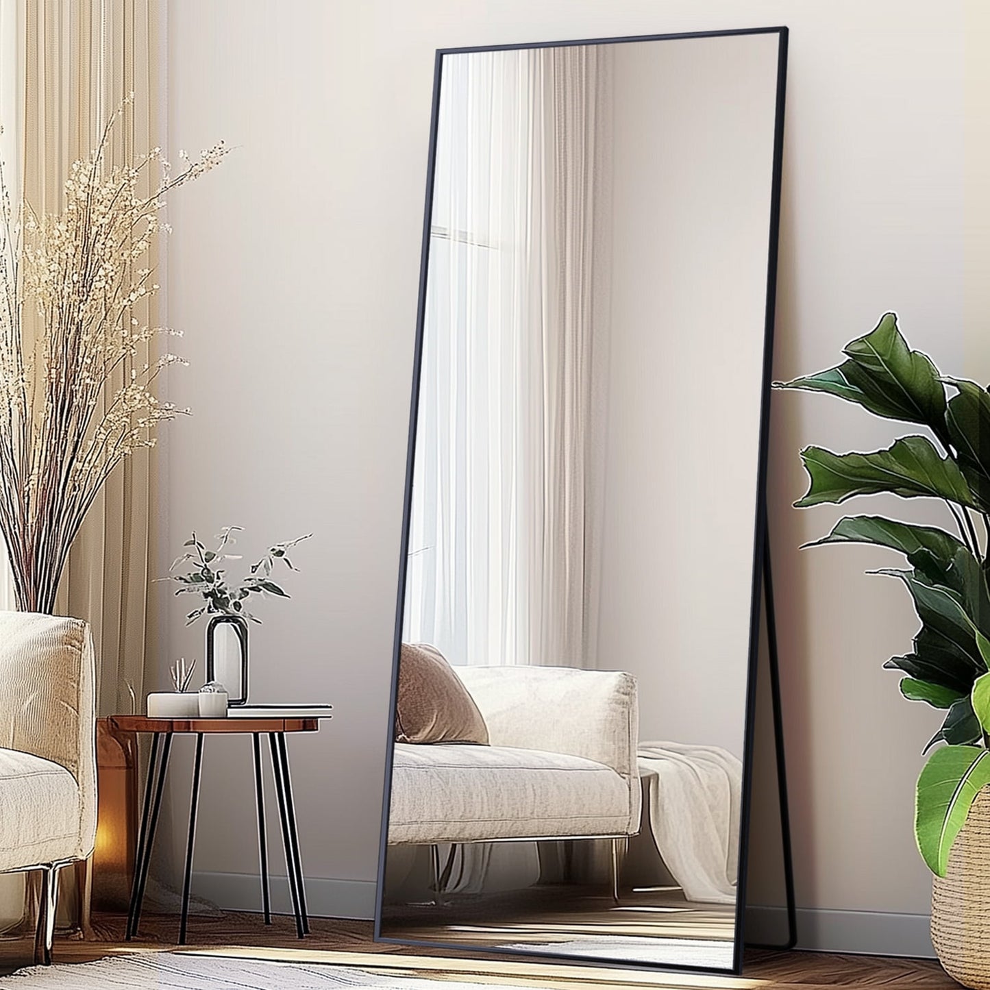 58"X 18" Rectangle Full Length Mirror Standing Floor Mirror Stand up Mirror, Black Frame