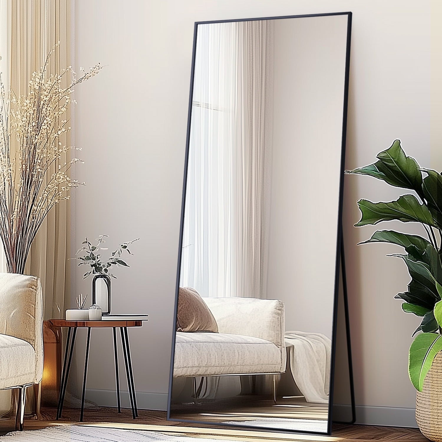 58"X 18" Rectangle Full Length Mirror Standing Floor Mirror Stand up Mirror, Black Frame