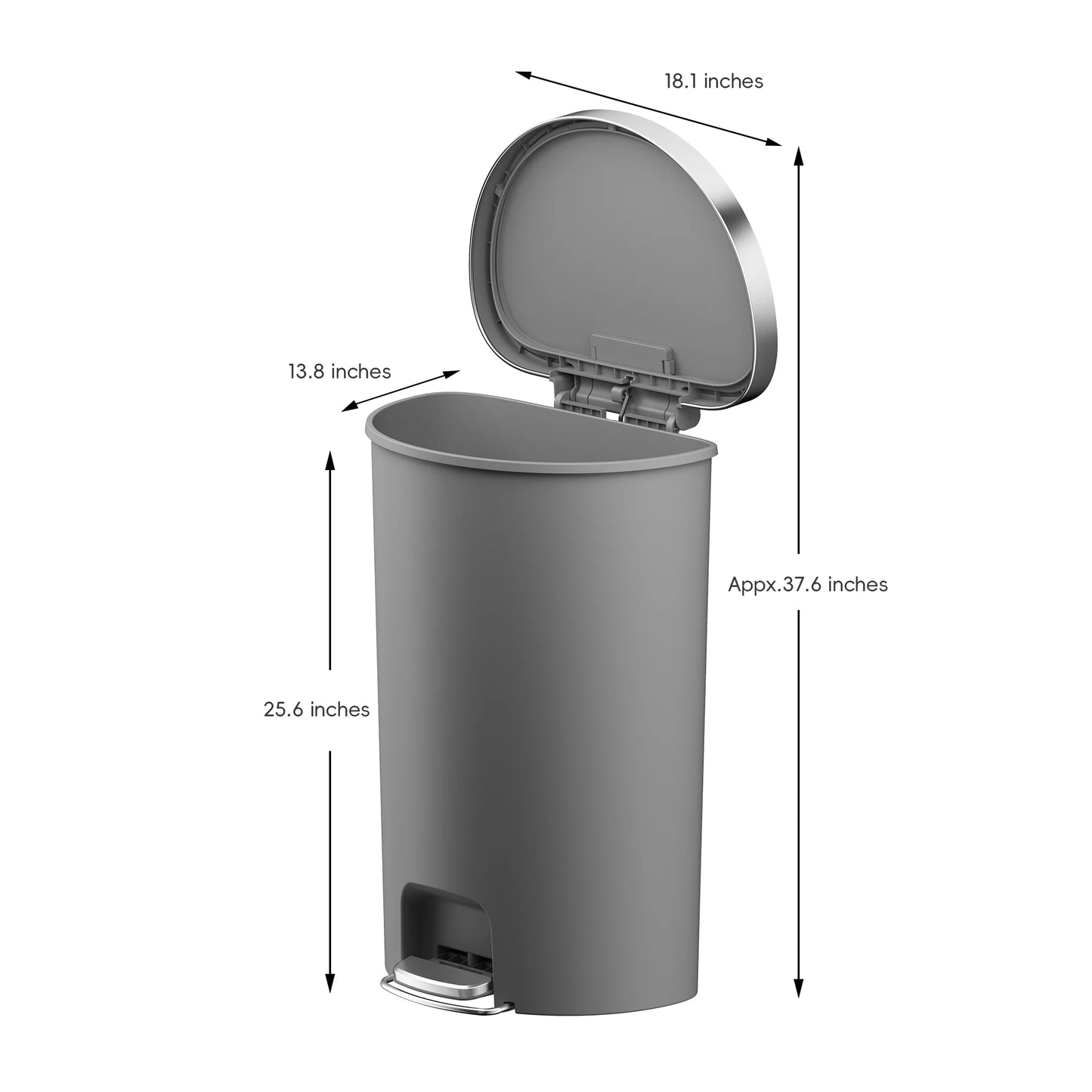 14.5-Gallon Plastic Semi-Round Kitchen Trash Can with Soft-Close Lid, Gray