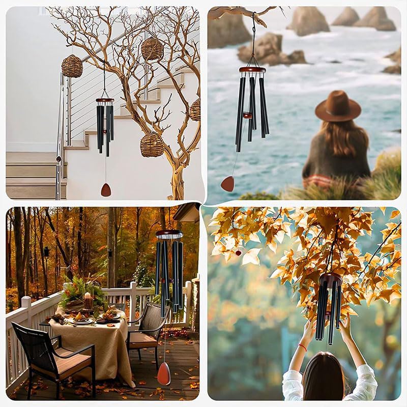 Wind Chimes for Outside, 26.77" Wind Chimes with 6 Tuned Tubes, Classic Black Winds Chime Suitable for Outdoor, Garden, Patio Decoration, Housewarming Gifts New Home