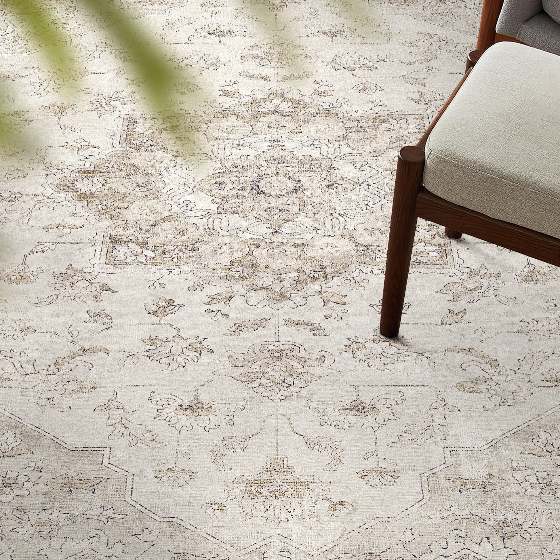 8x10 Vintage Persian Area Rug - Machine Washable, Non-Slip Design for Living Room, Bedroom, Dining Room, and Office - Beige Farmhouse Style