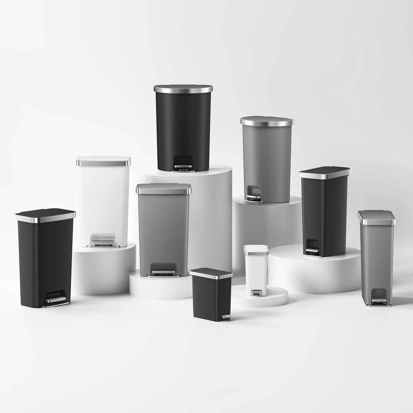 14.5-Gallon Plastic Semi-Round Kitchen Trash Can with Soft-Close Lid, Gray