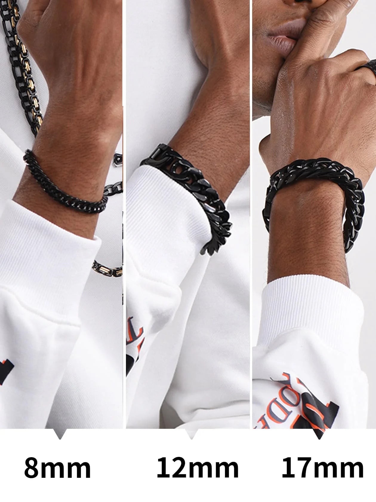 12mm Black Stainless Steel Cuban Link Bracelet for Men - Chunky Franco Chain Hand Jewelry for Father's Day, Birthdays, and Graduations - 7.5 Inch