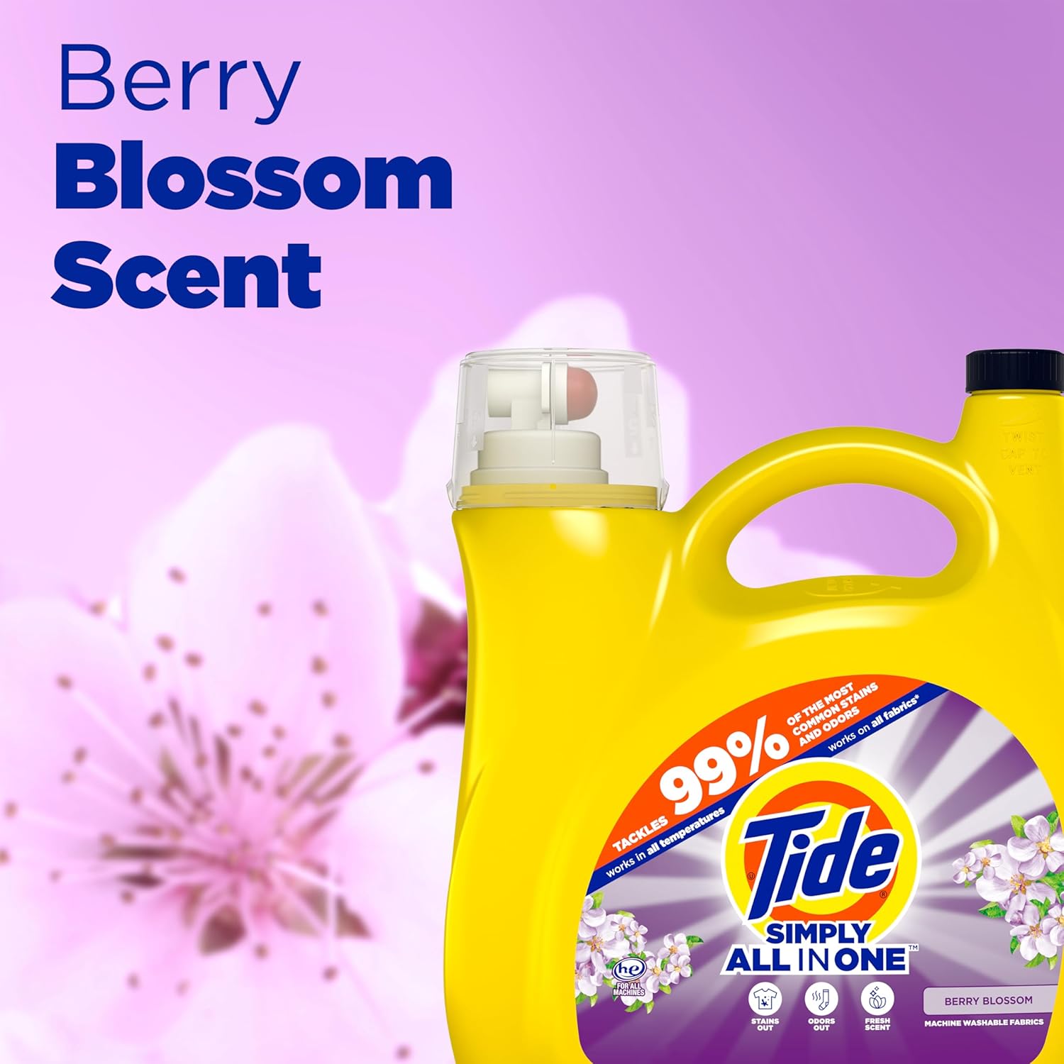 Tide Simply All-In-One Berry Blossom Liquid Laundry Detergent - 89 Loads of Freshness in 117 Fl Oz