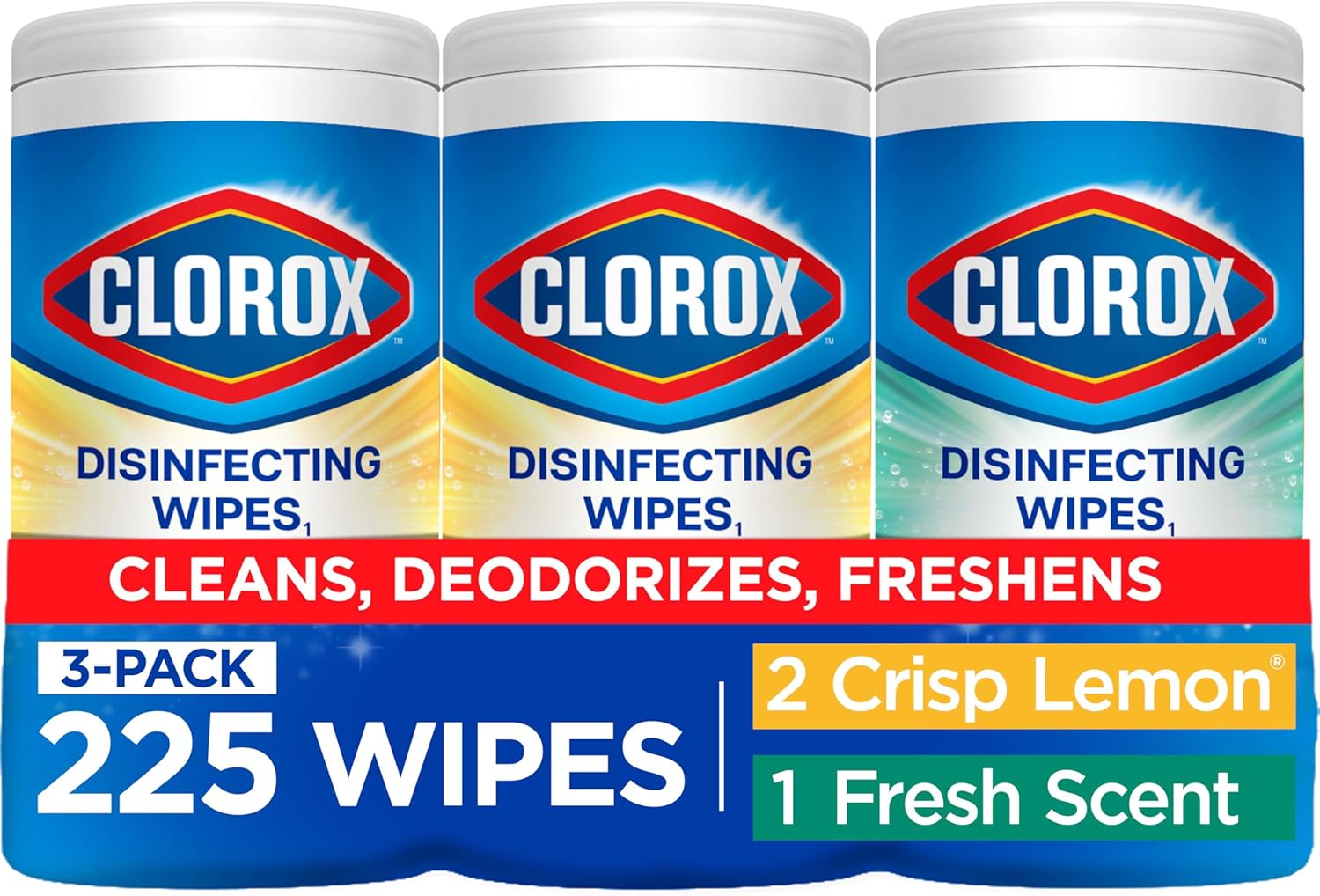 Clorox Disinfecting Wipes Variety Pack - 75 Count Each, 3 Canisters of Fresh & Citrus Scents for Ultimate Cleanliness