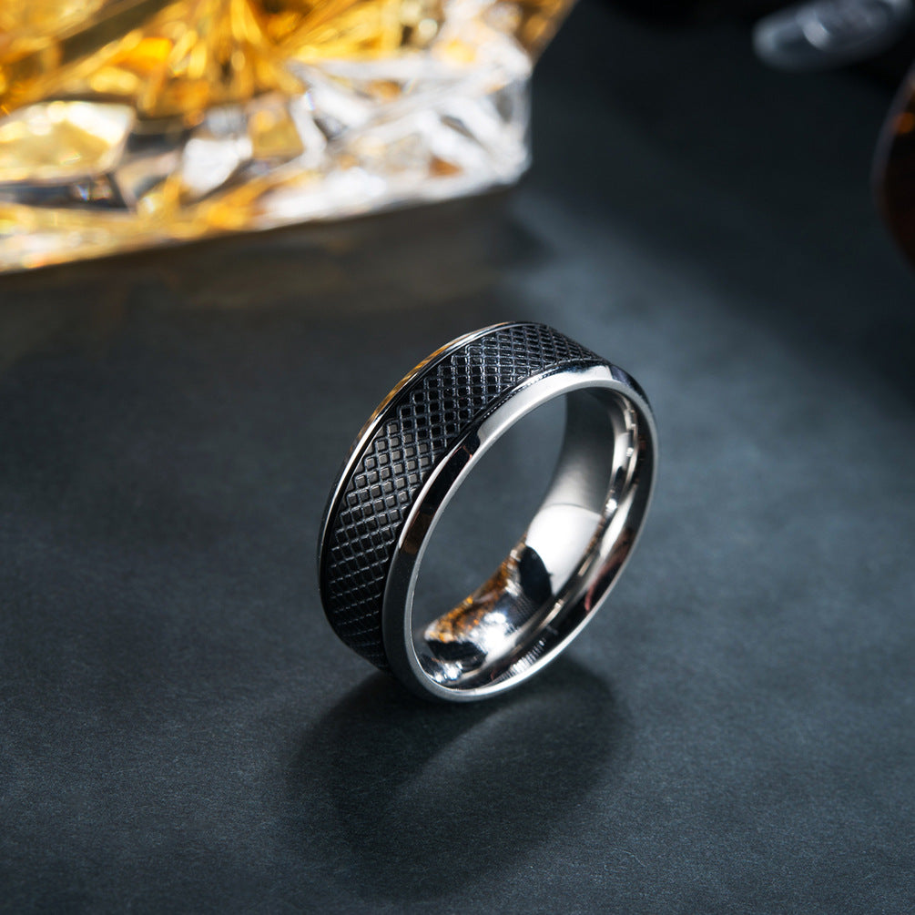 European and American Mens Black Titanium Steel Ring