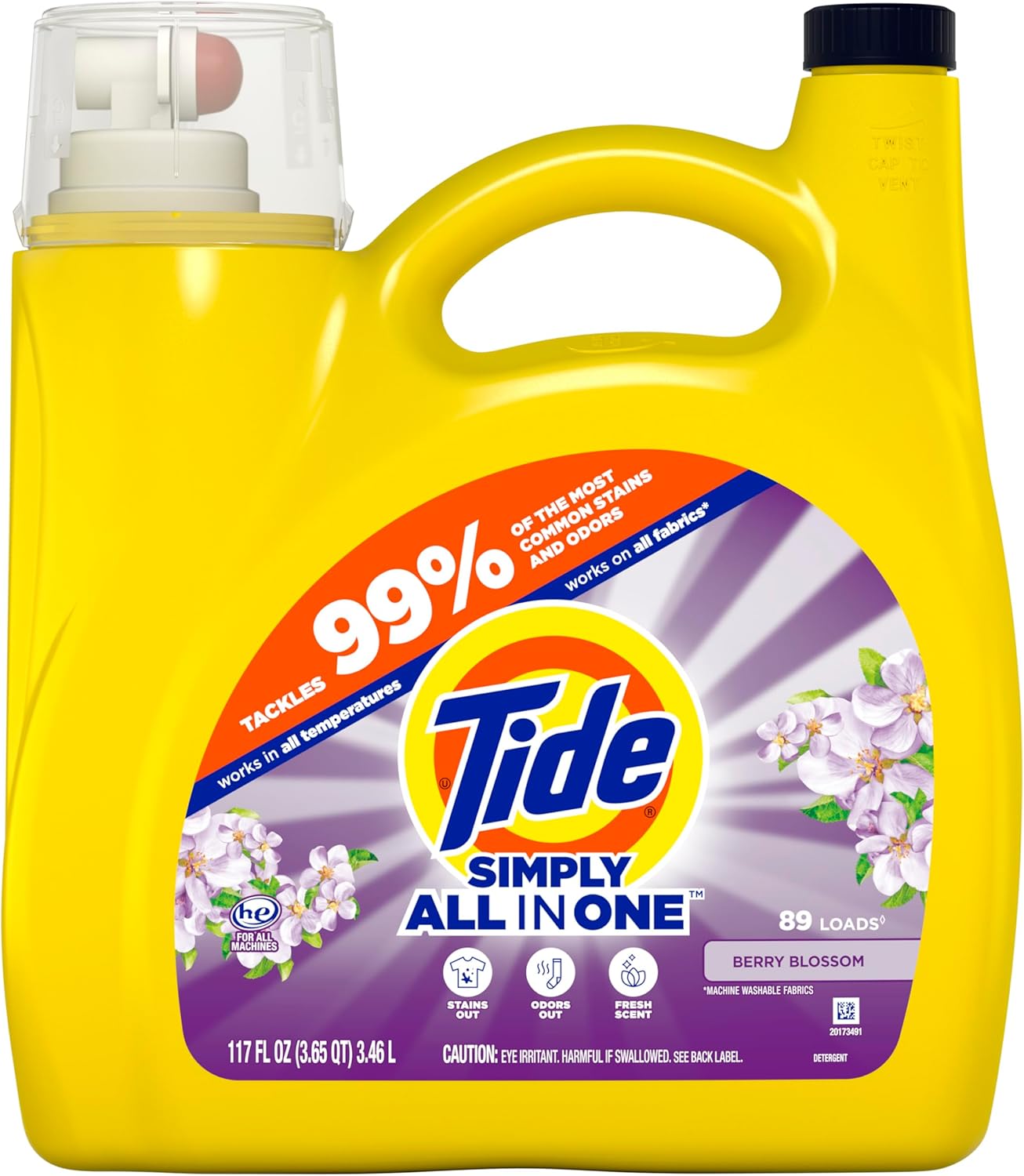 Tide Simply All-In-One Berry Blossom Liquid Laundry Detergent - 89 Loads of Freshness in 117 Fl Oz