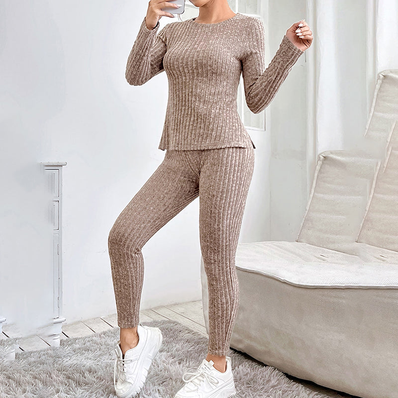 2 Piece Lounge Sets for Women Casual Pajamas Fall Fashion Outfits Long Sleeve Ribbed Knit Sweatsuits