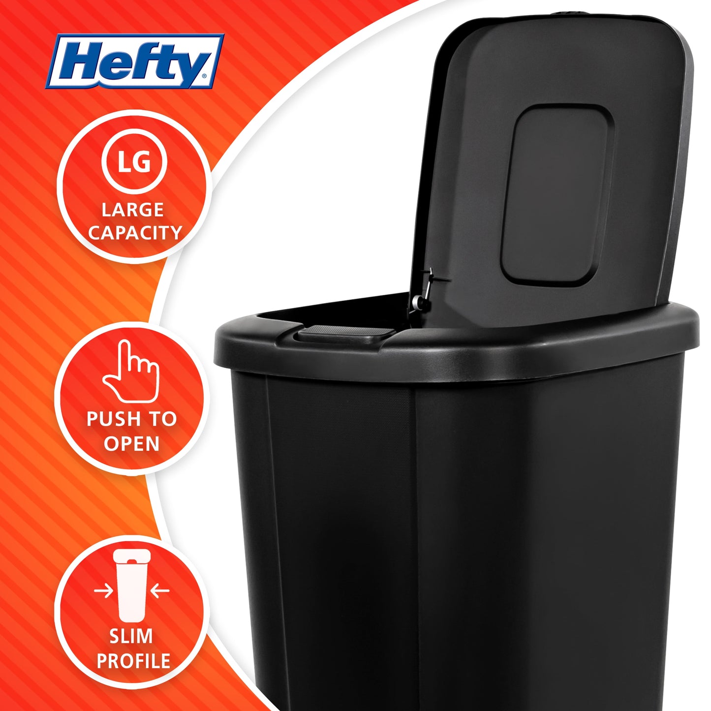 13.3-Gallon Touch Top Kitchen Trash Can, Black, Set of 2
