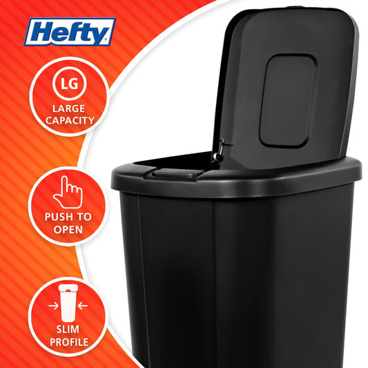 13.3-Gallon Touch Top Kitchen Trash Can, Black, Set of 2