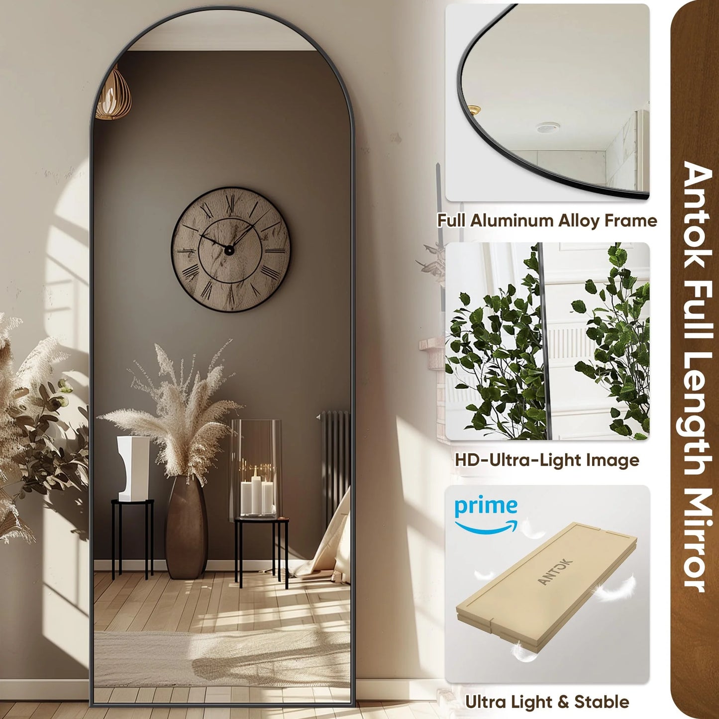 58.2"X 18" Arched Full Length Mirror Standing Floor Mirror Stand up Mirror, Black Frame